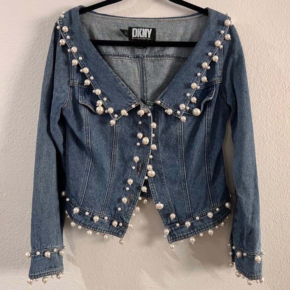 DKNY denim off the shoulder jacket